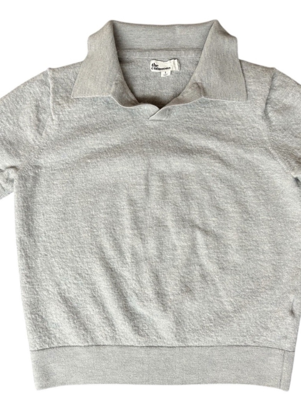 The Commons Women’s Large Gray Wool Cropped Short Sleeve Collared Shirt